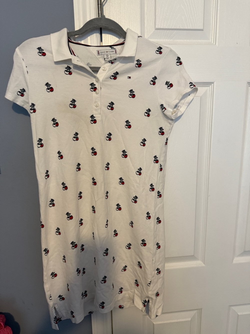 Tommy Hilfiger White Polo with Red & Navy Embroidered Logo Accents